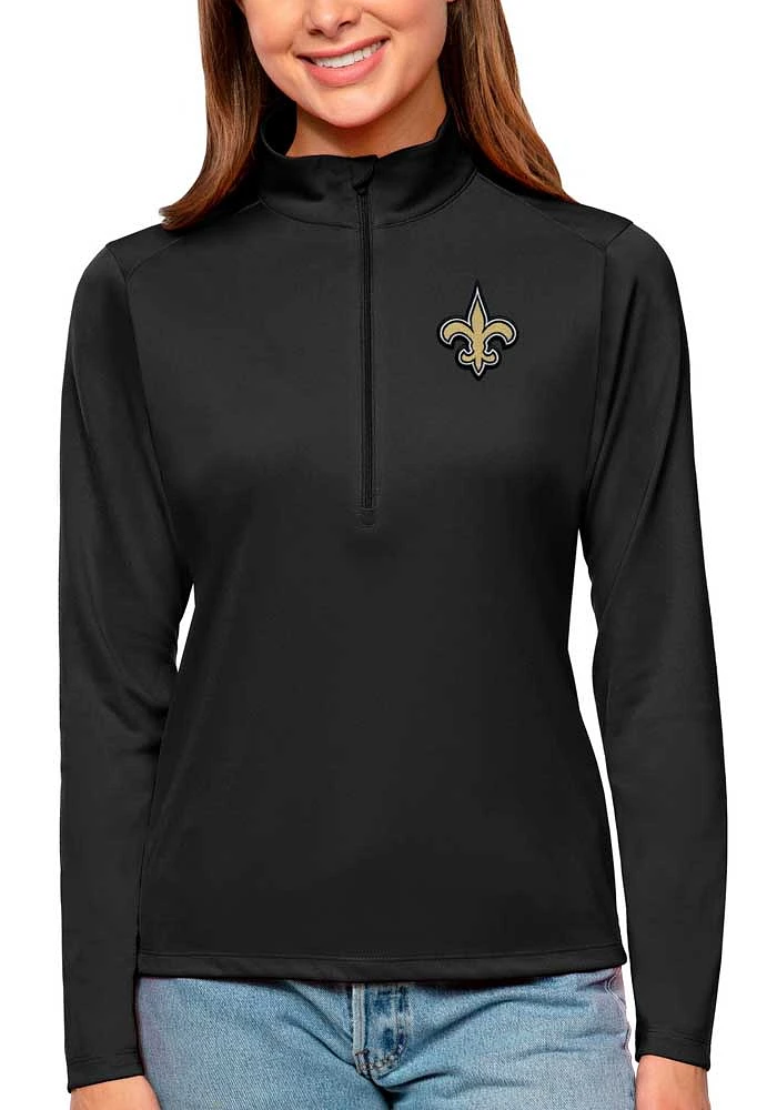 Antigua New Orleans Saints Womens Black Tribute Design Qtr Zip Pullover