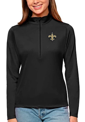 Antigua New Orleans Saints Womens Black Tribute Design Qtr Zip Pullover