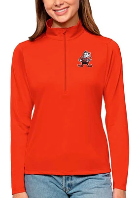 Antigua Cleveland Browns Womens Orange Tribute Qtr Zip Pullover