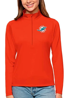 Antigua Miami Dolphins Womens Orange Tribute Qtr Zip Pullover