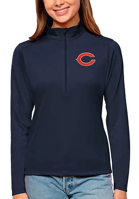 Antigua Chicago Bears Womens Navy Blue C Logo Tribute Qtr Zip Pullover
