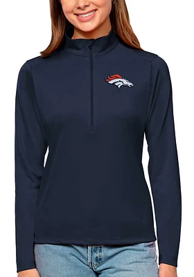 Antigua Denver Broncos Womens Navy Blue Tribute Qtr Zip Pullover