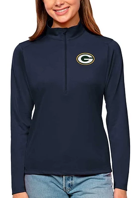 Antigua Green Bay Packers Womens Navy Blue Tribute Qtr Zip Pullover