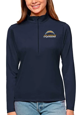Antigua Los Angeles Chargers Womens Navy Blue Text Tribute Qtr Zip Pullover