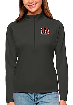 Antigua Cincinnati Bengals Womens Grey Tribute Qtr Zip Pullover