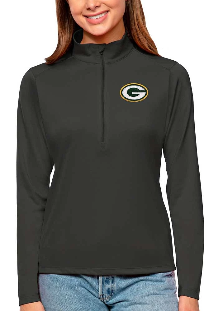 Antigua Green Bay Packers Womens Grey Tribute Qtr Zip Pullover