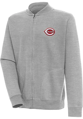 Antigua Cincinnati Reds Mens Grey Victory Long Sleeve Full Zip Jacket