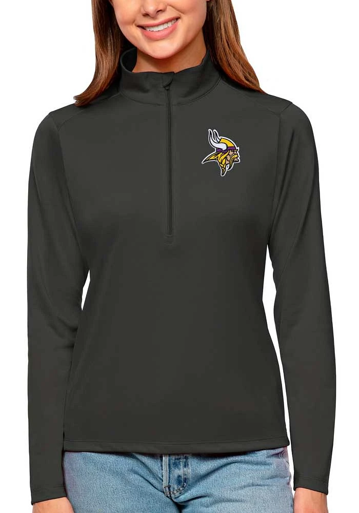 Antigua Minnesota Vikings Womens Grey Tribute Qtr Zip Pullover