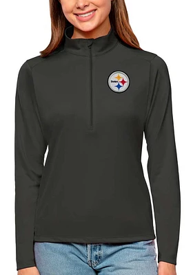 Antigua Pittsburgh Steelers Womens Grey Tribute Qtr Zip Pullover