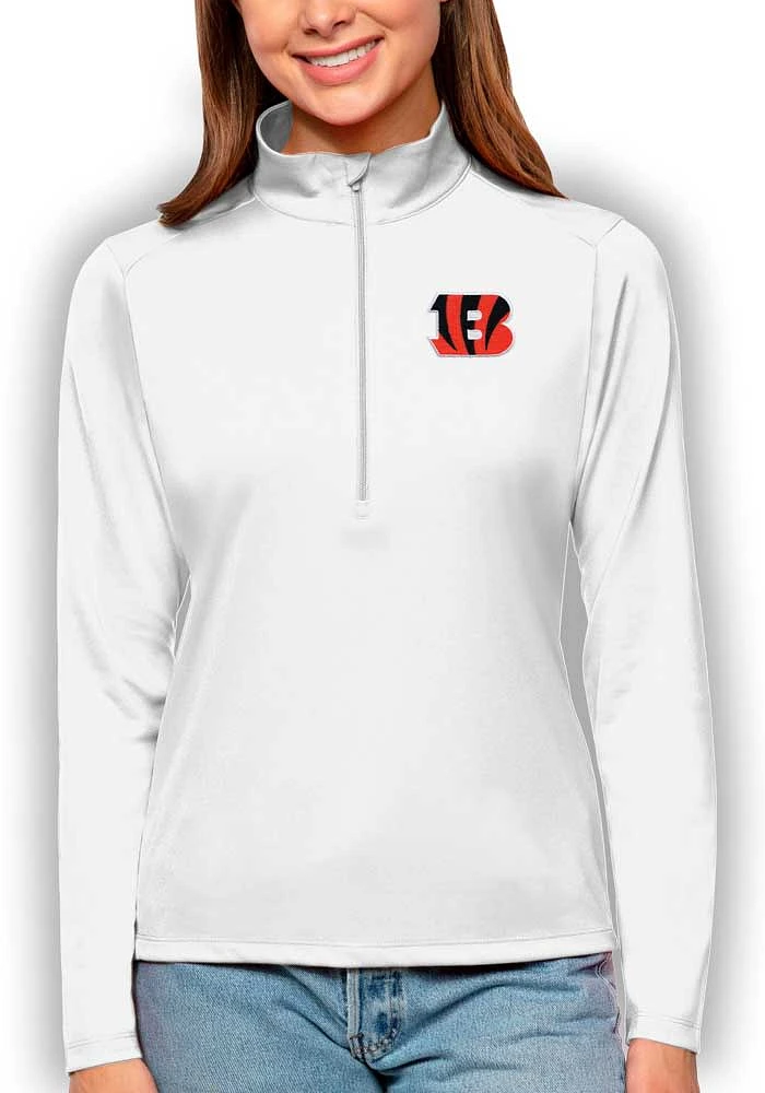 Antigua Cincinnati Bengals Womens White Tribute Qtr Zip Pullover
