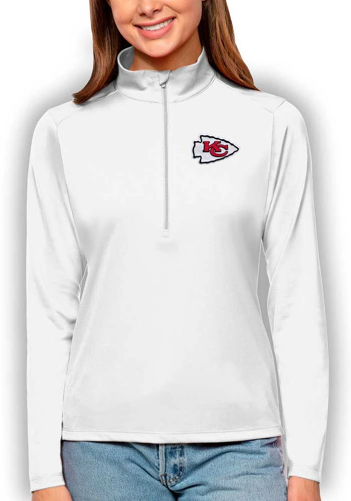 Antigua Kansas City Chiefs Womens White Tribute Design Qtr Zip Pullover