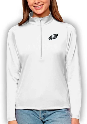 Antigua Philadelphia Eagles Womens White Tribute Design Qtr Zip Pullover