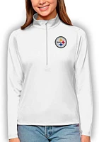 Antigua Pittsburgh Steelers Womens White Tribute Qtr Zip Pullover