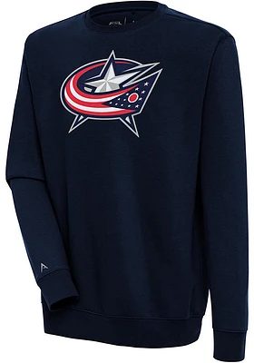 Antigua Columbus Blue Jackets Mens Navy Full Front Victory Long Sleeve Crew Sweatshirt