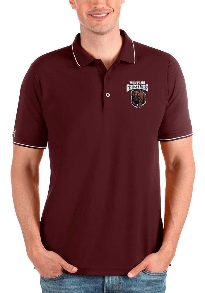 Antigua Montana Grizzlies Mens Maroon Affluent Short Sleeve Polo
