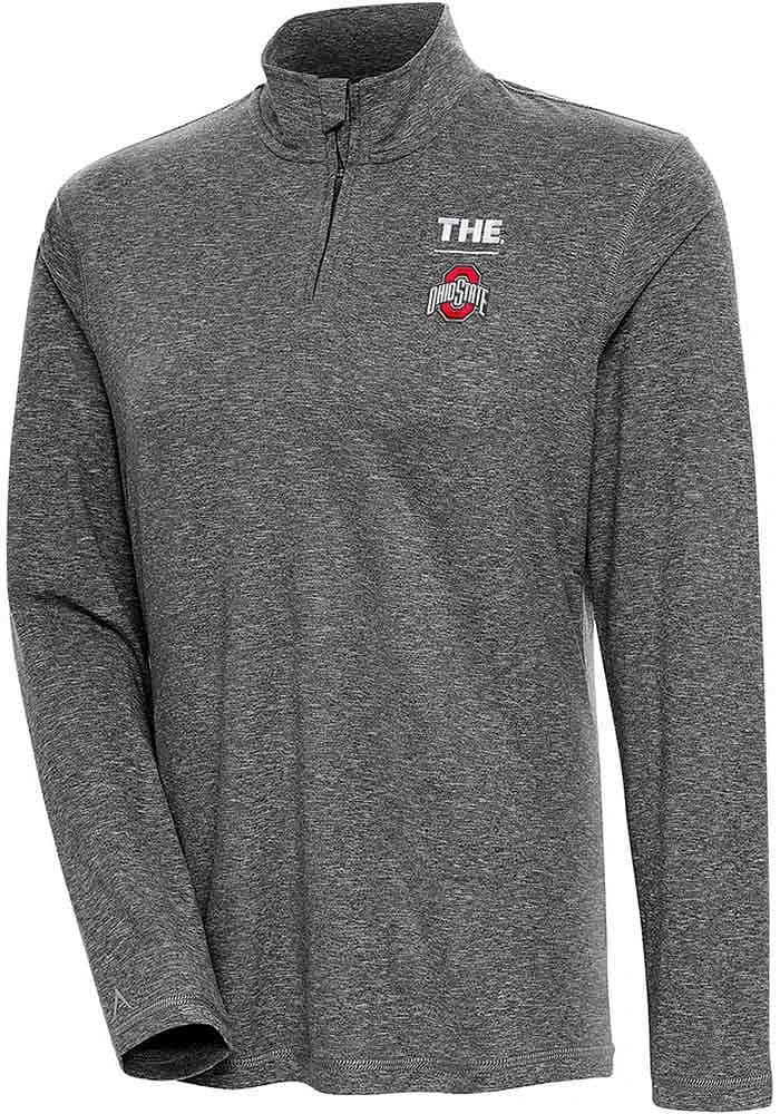 Antigua Ohio State Buckeyes Womens Black THE Logo Confront Qtr Zip Pullover