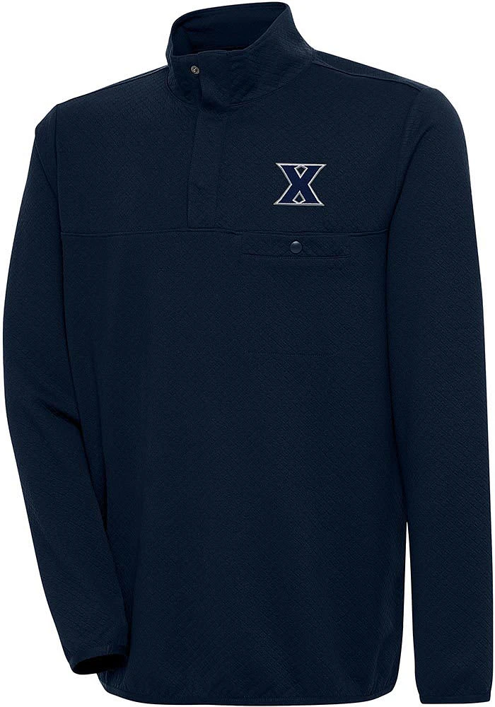 Antigua Xavier Musketeers Mens Navy Blue Steamer Long Sleeve Qtr Zip Pullover