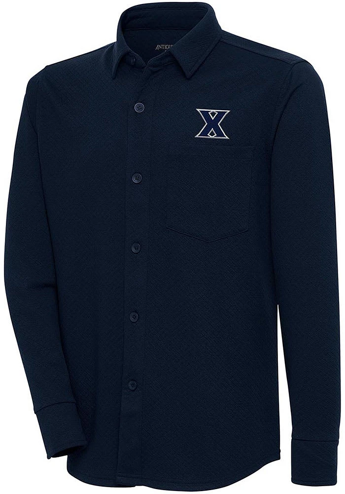 Antigua Xavier Musketeers Mens Navy Blue Steamer Shacket Long Sleeve Dress Shirt