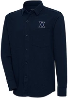 Antigua Xavier Musketeers Mens Navy Blue Steamer Shacket Long Sleeve Dress Shirt