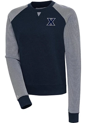 Antigua Xavier Musketeers Womens Navy Blue Flier Bunker Crew Sweatshirt