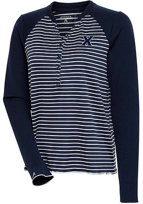 Antigua Xavier Musketeers Womens Navy Blue Maverick Henley LS Tee