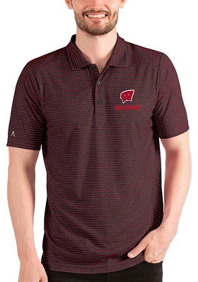 Antigua Wisconsin Badgers Mens Black Esteem Short Sleeve Polo