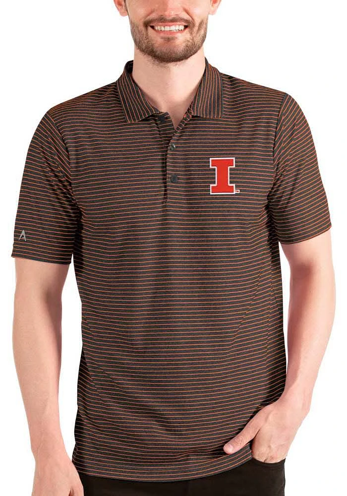 Antigua Illinois Fighting Illini Mens Black Esteem Short Sleeve Polo