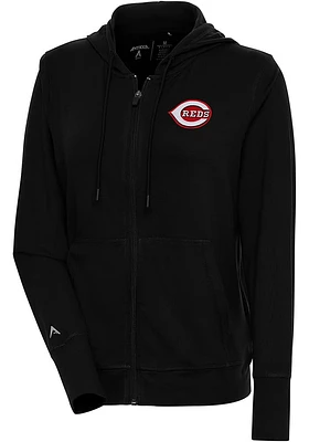 Antigua Cincinnati Reds Womens Black Logo Moving Long Sleeve Full Zip Jacket