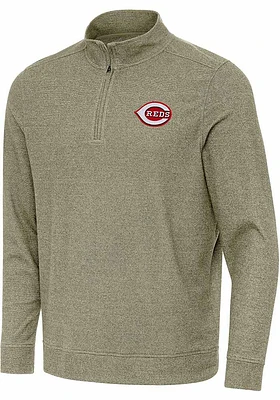 Antigua Cincinnati Reds Mens Olive Subtle Long Sleeve 1/4 Zip Pullover