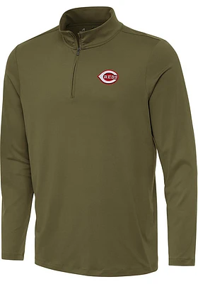 Antigua Cincinnati Reds Mens Olive Reprocess Recycled Long Sleeve 1/4 Zip Pullover