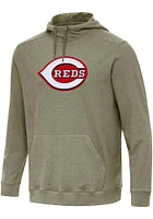 Antigua Cincinnati Reds Mens Olive Full Front Cloud Long Sleeve Hoodie