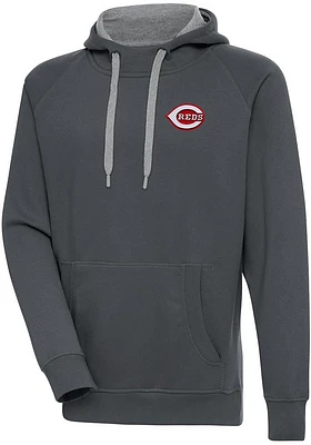 Antigua Cincinnati Reds Mens Charcoal Victory Big and Tall Hooded Sweatshirt