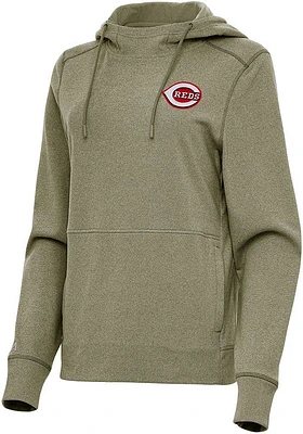 Antigua Cincinnati Reds Womens Olive Justice Hooded Sweatshirt