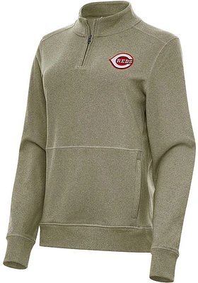 Antigua Cincinnati Reds Womens Olive Crush 1/4 Zip Pullover