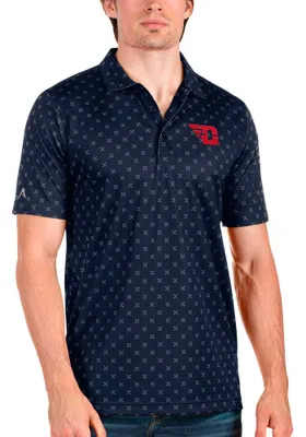 Antigua Dayton Flyers Mens Navy Blue Spark Short Sleeve Polo