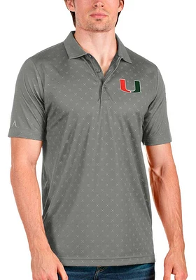 Antigua Miami Hurricanes Mens Grey Spark Short Sleeve Polo
