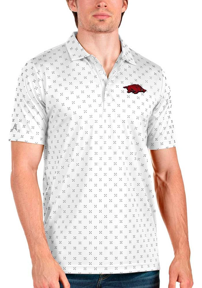 Antigua Arkansas Razorbacks Mens White Spark Short Sleeve Polo