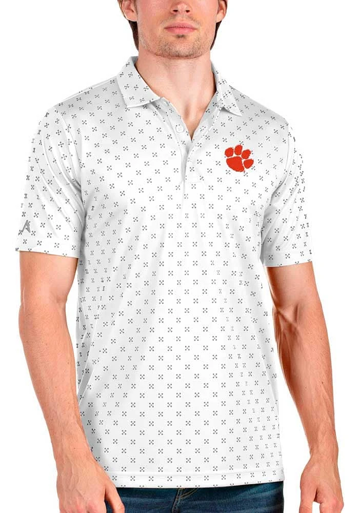 Antigua Clemson Tigers Mens White Spark Short Sleeve Polo