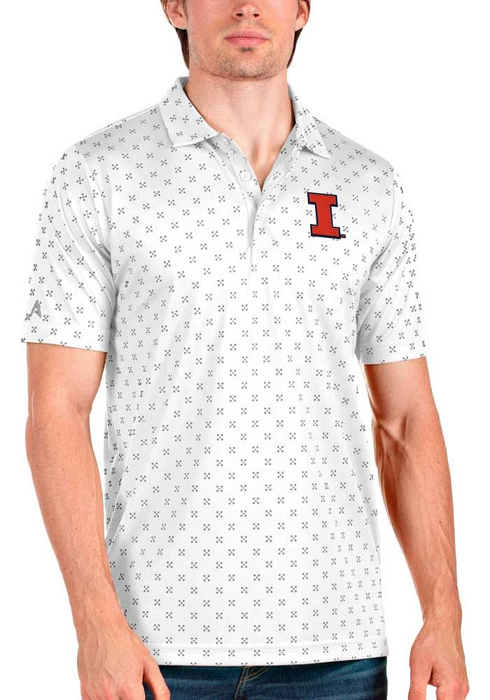 Mens Illinois Fighting Illini White Antigua Spark Short Sleeve Polo Shirt