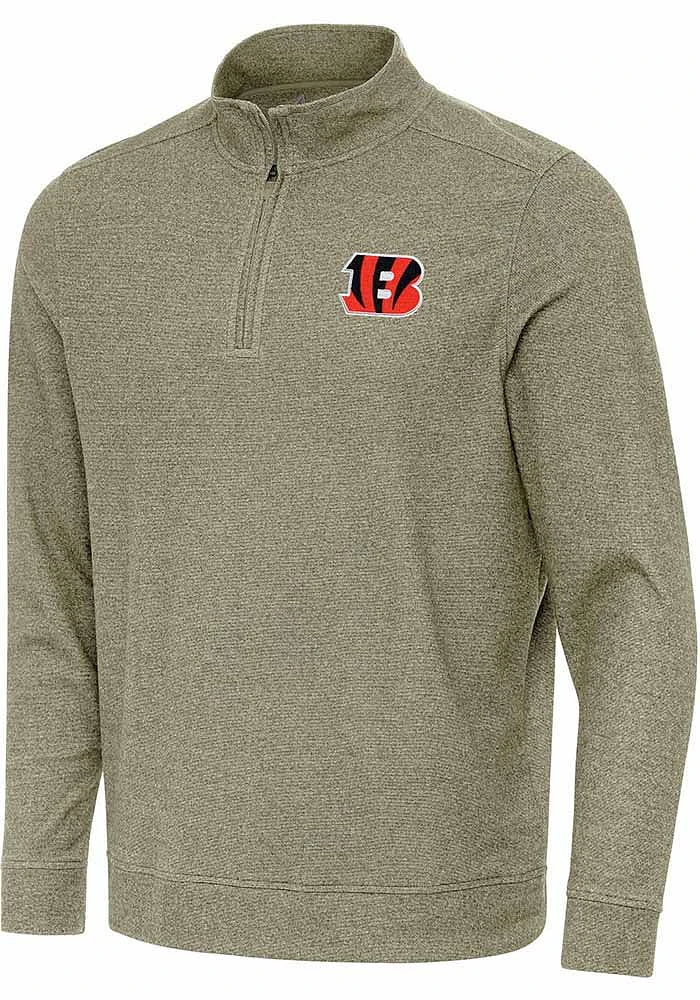 Antigua Cincinnati Bengals Mens Olive Subtle Long Sleeve Qtr Zip Pullover