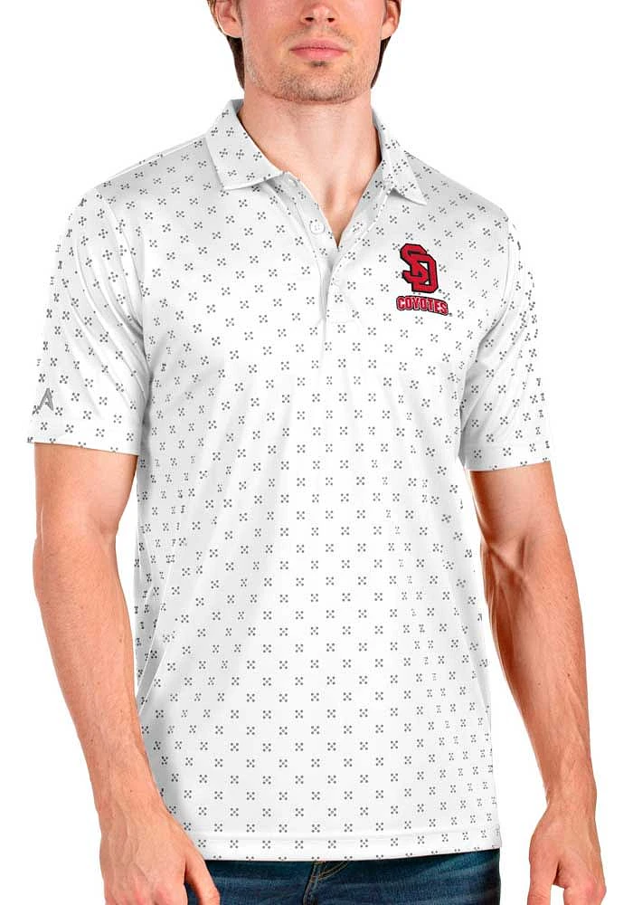 Antigua South Dakota Coyotes Mens White Spark Short Sleeve Polo