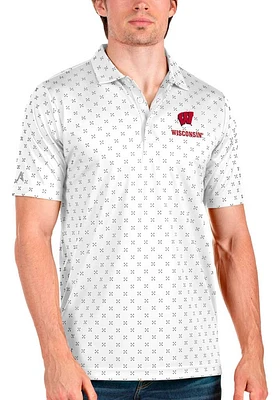 Mens Wisconsin Badgers Antigua Spark Short Sleeve Polo Shirt