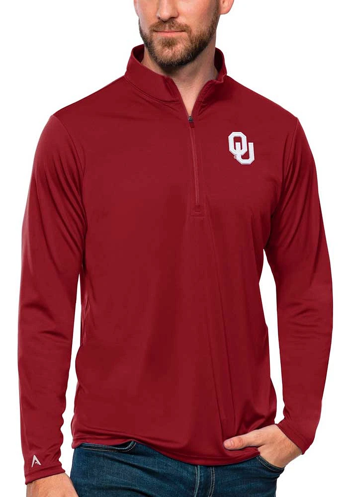 Antigua Oklahoma Sooners Mens Red Tribute Edition Long Sleeve Qtr Zip Pullover