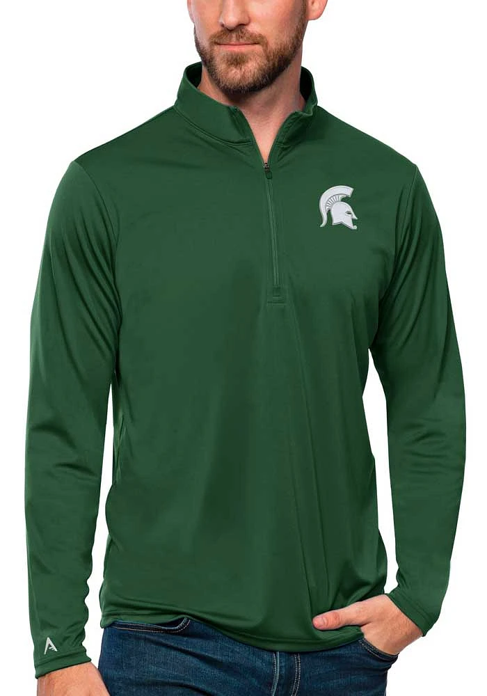 Antigua Michigan State Spartans Mens Tribute Long Sleeve Qtr Zip Pullover