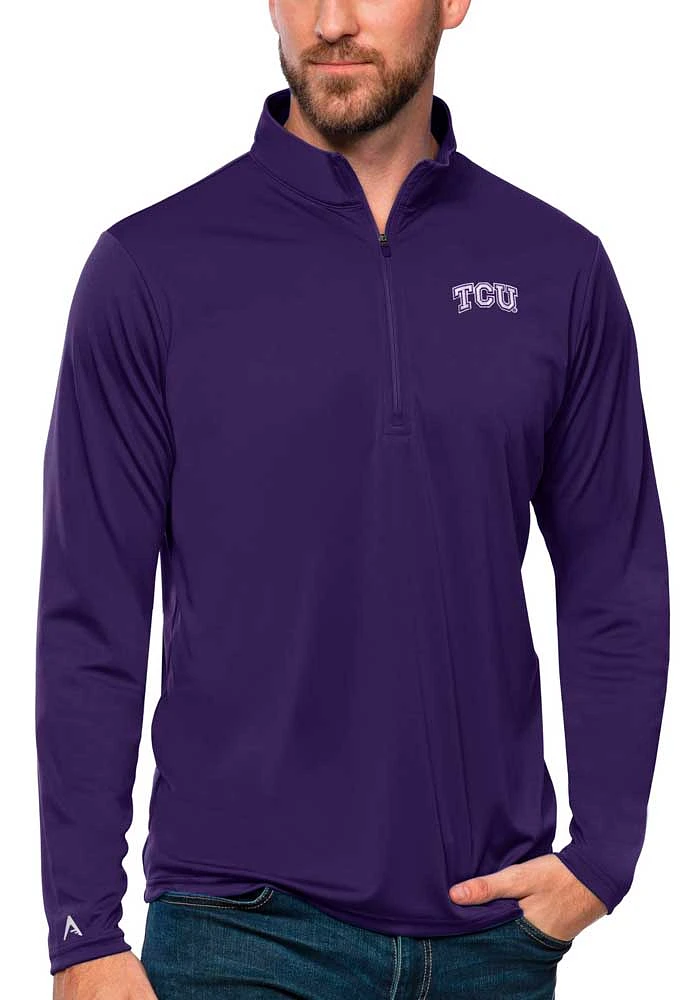 Antigua TCU Horned Frogs Mens Purple Tribute Long Sleeve Qtr Zip Pullover