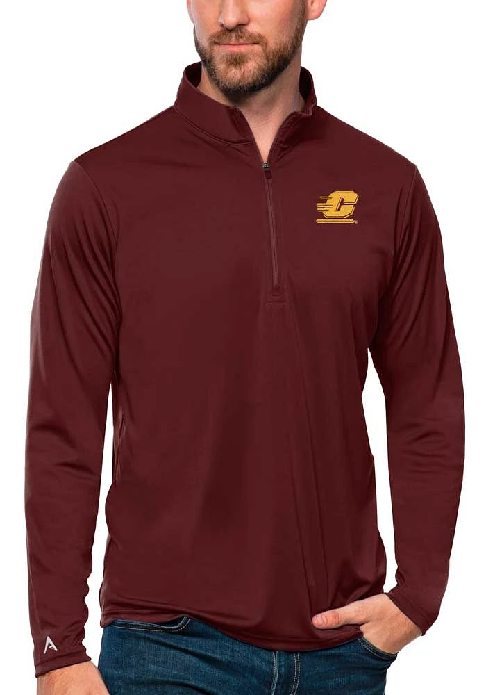 Antigua Central Michigan Chippewas Mens Maroon Tribute Long Sleeve Qtr Zip Pullover