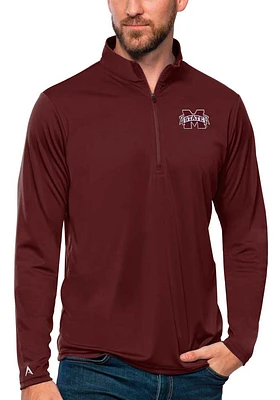 Antigua Mississippi State Bulldogs Mens Maroon Tribute Long Sleeve Qtr Zip Pullover