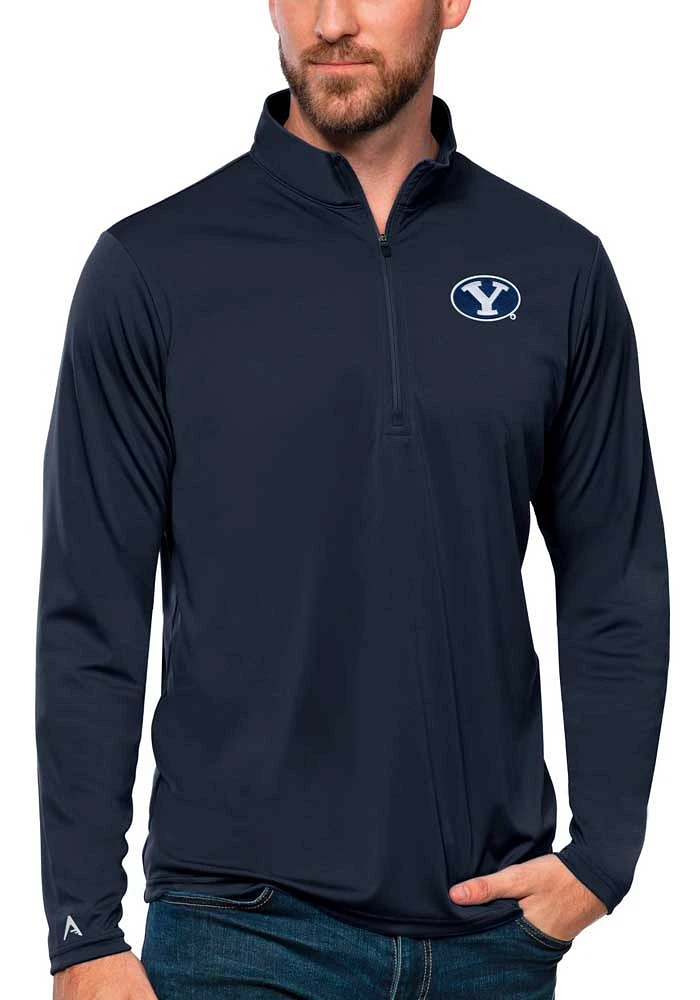 Antigua BYU Cougars Mens Navy Blue Tribute Long Sleeve Qtr Zip Pullover