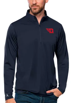 Antigua Dayton Flyers Mens Navy Blue Tribute Long Sleeve Qtr Zip Pullover