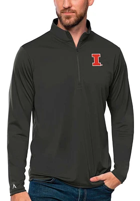 Antigua Illinois Fighting Illini Mens Grey Tribute Long Sleeve Qtr Zip Pullover